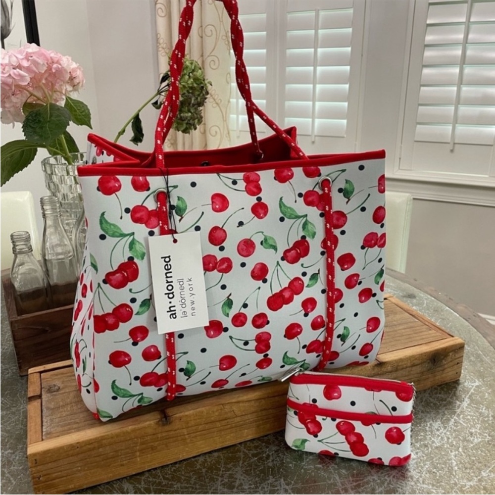 NEW Adhorned Neoprene Summer Cherries Bag
